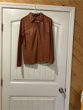 Express Faux Leather Jacket in Warm Chestnut Brown